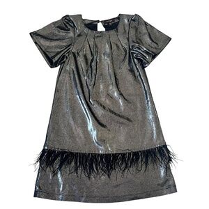 Imoga Designer Shimmery Charcoal Black Dress with Feather Fringe 8